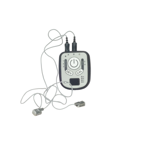 A small electronic control unit with attached wires and two connectors, shown on a plain white background.