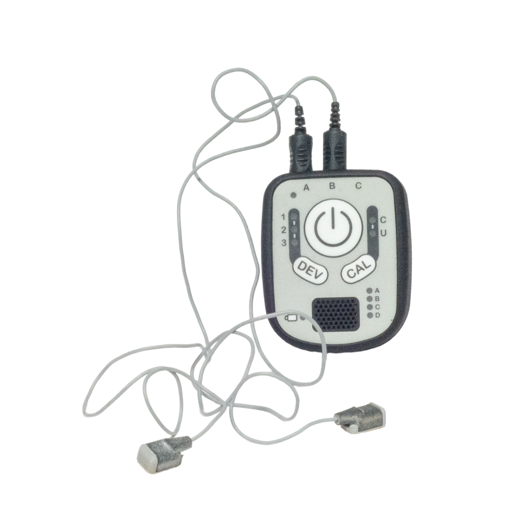 A small electronic control unit with attached wires and two connectors, shown on a plain white background.