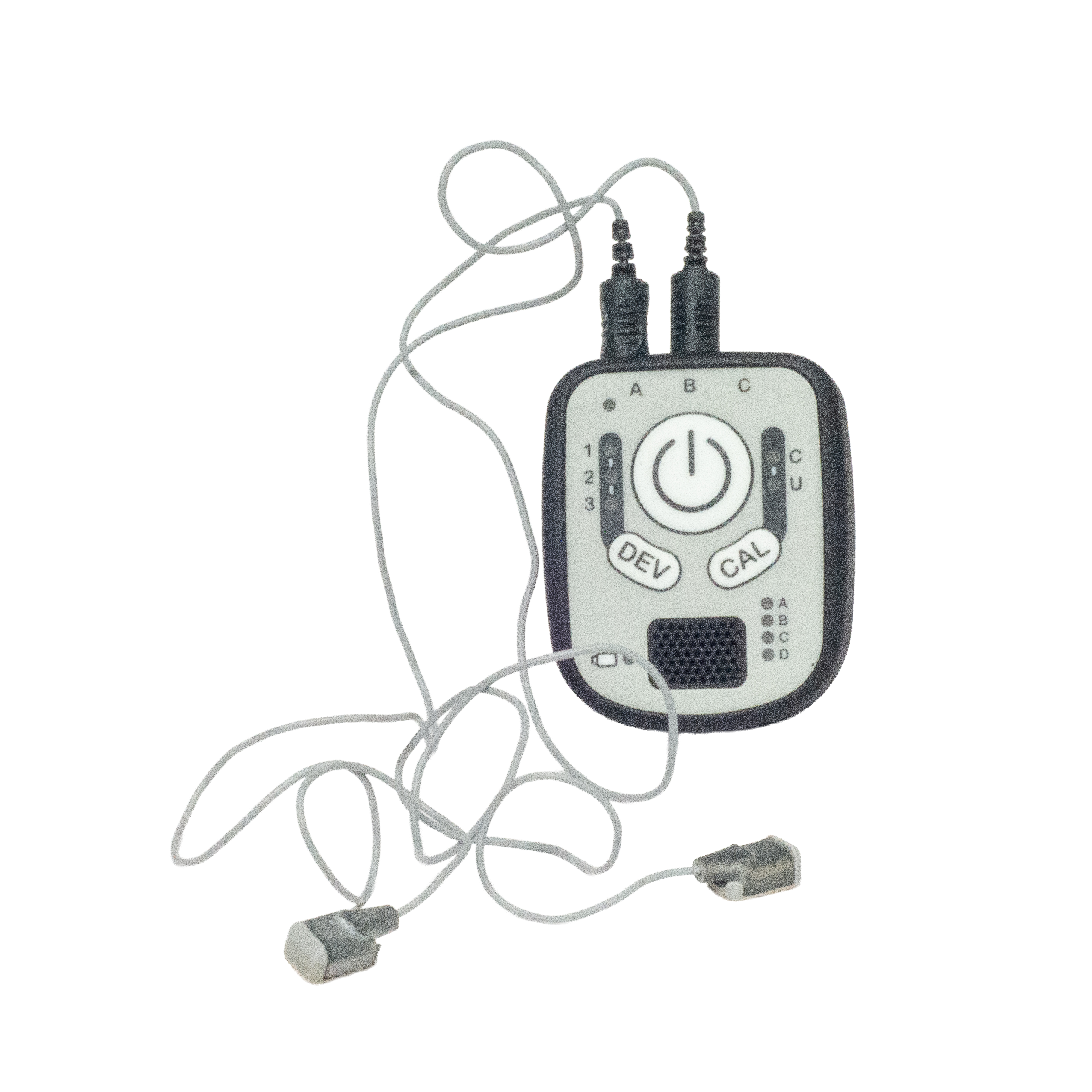 A small electronic control unit with attached wires and two connectors, shown on a plain white background.