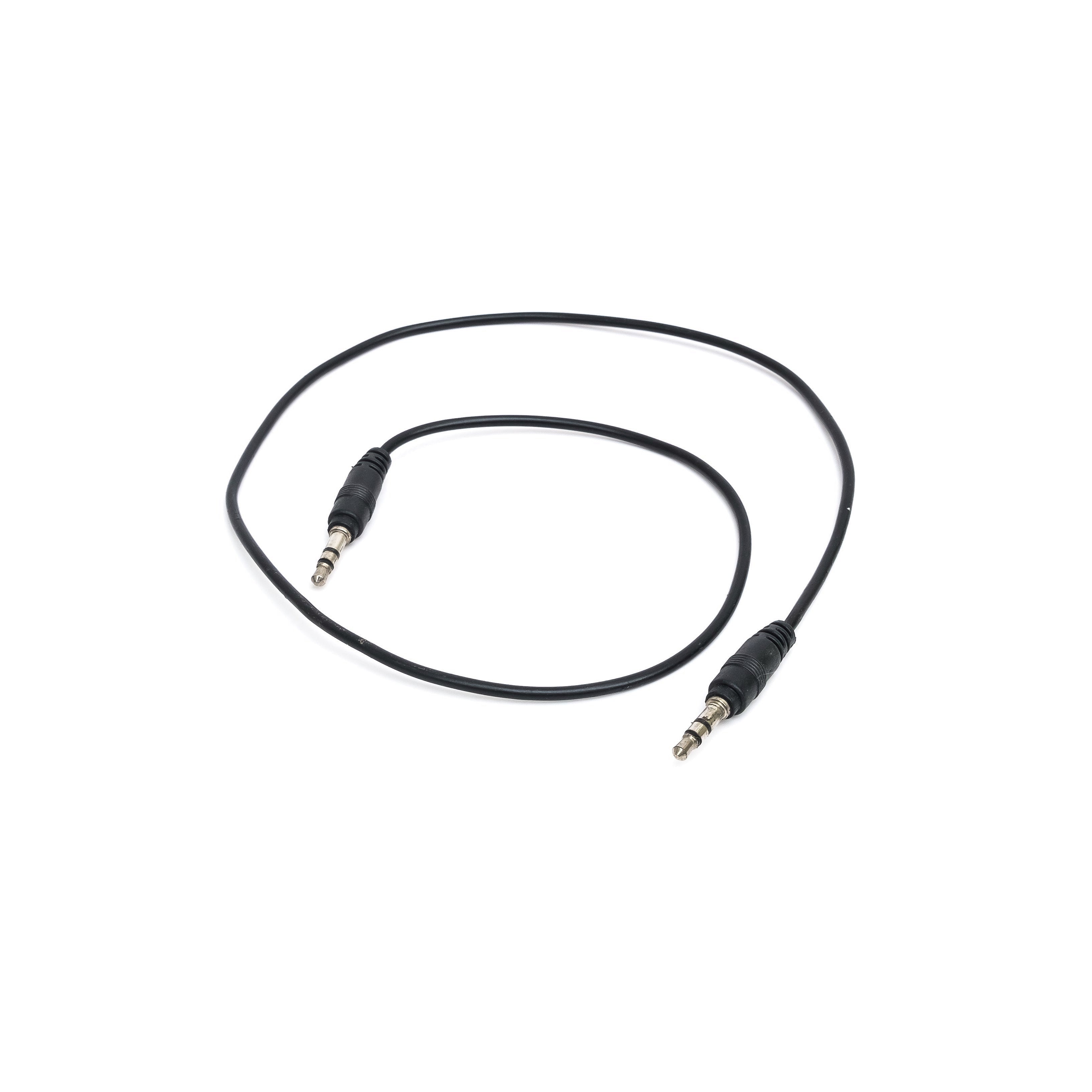 A short black cable with two 3.5mm jack connectors, shown on a plain white background.