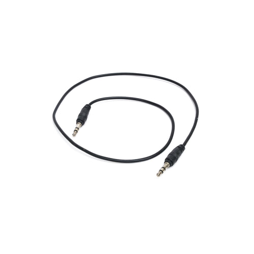 A short black cable with two 3.5mm jack connectors, shown on a plain white background.