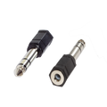 Two small jack adapters, one male and one female, with black plastic hexagonal housings and silver metal plugs, shown on a plain white background.