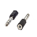 Two small jack adapters, one male and one female, with black plastic hexagonal housings and silver metal plugs, shown on a plain white background.