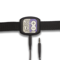 A black Kinemo controller with a woven strap and a 3.5mm jack plugged in the bottom side, shown against a plain white background.