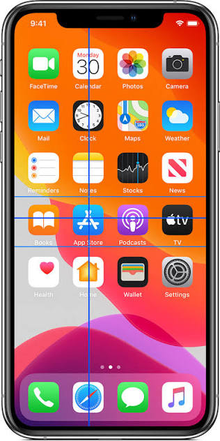 A close-up of a smartphone front-facing against a black background, showing the iOS home screen with app icons arranged in a grid. The phone has a dark gray to black bezel and a colorful wallpaper with orange, pink, and purple tones.