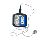 A small electronic control unit with a blue and black faceplate, connected to a white cable and a small sensor, shown on a plain white background.