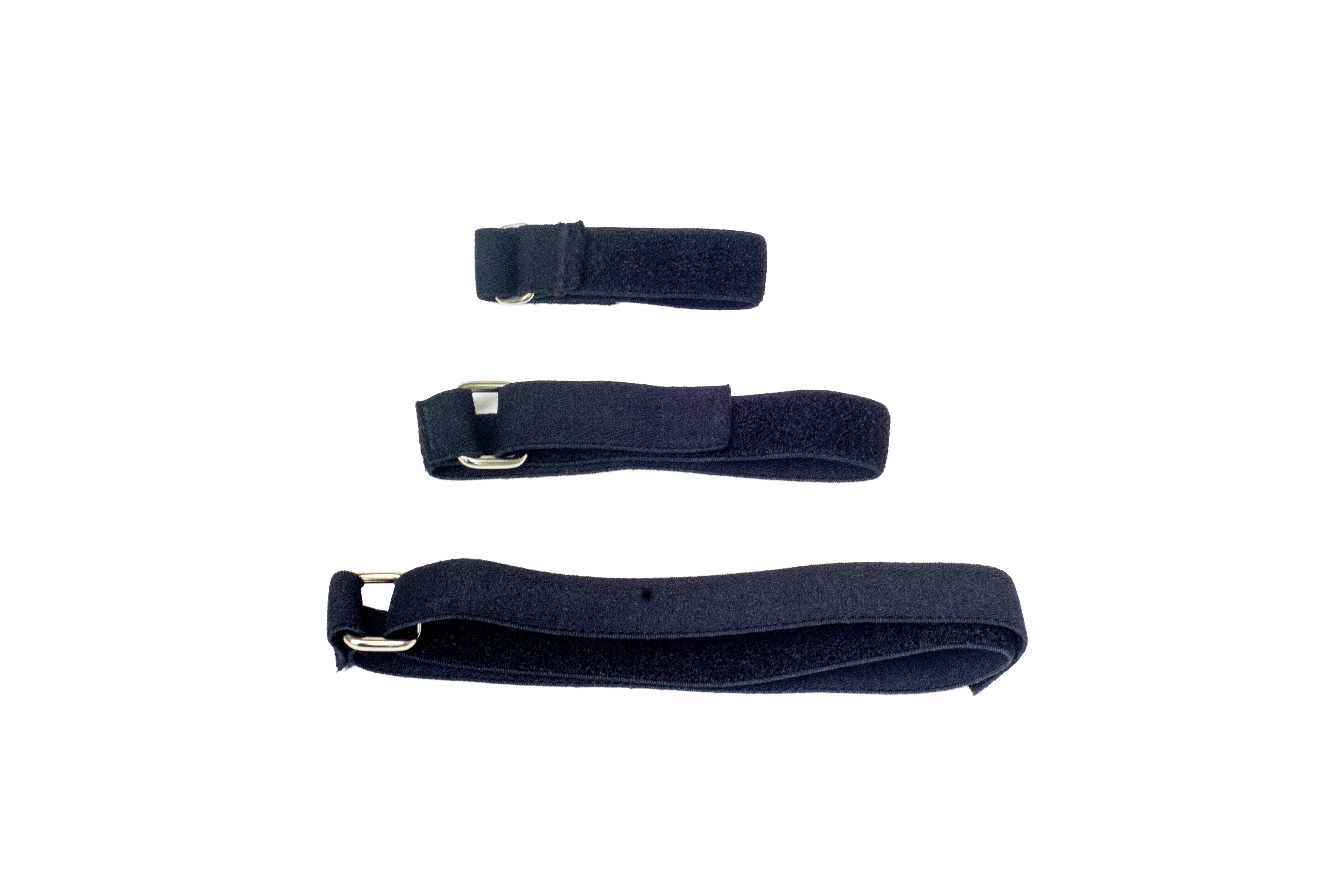 Three navy blue adjustable fabric straps with metal buckle closures, arranged vertically on a plain white background.